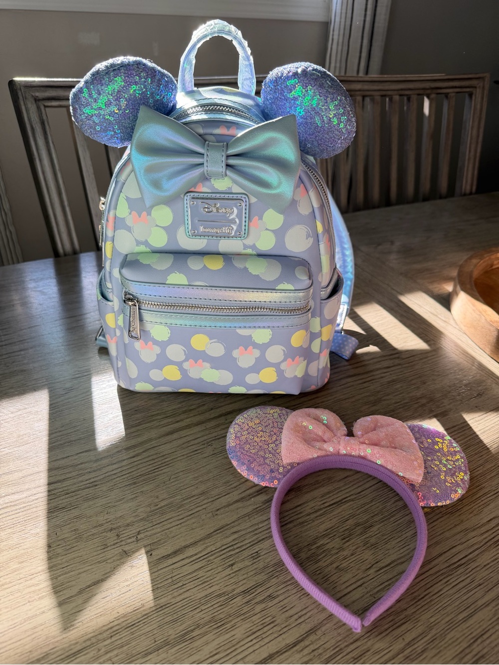 Loungefly Disney Pastel Iridescent Minnie Mouse Ear Mini Backpack & Ears